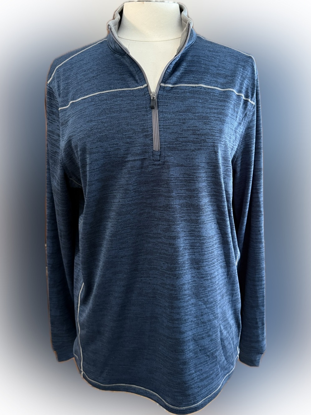 Pebble Beach Blue Heathered Quarter-Zip Pullover with Cream Trim